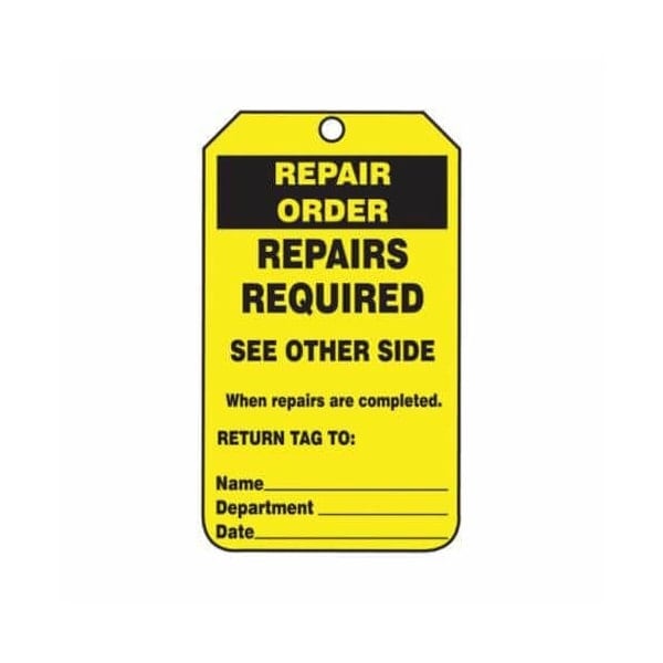 Accuform Safety Tags, REPAIR ORDER REPAIRS REQUIRED, 5.75in x 3.25in, PF-Cardstock, 25PK TRS247CTP - main